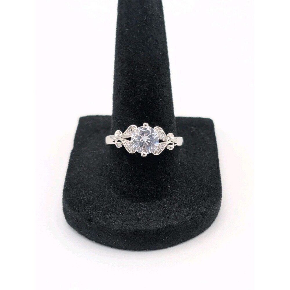 Art Deco Style 1 Ct Solitaire Simulated Diamond CZ Engagement Ring Silver Tone - Picture 1 of 12